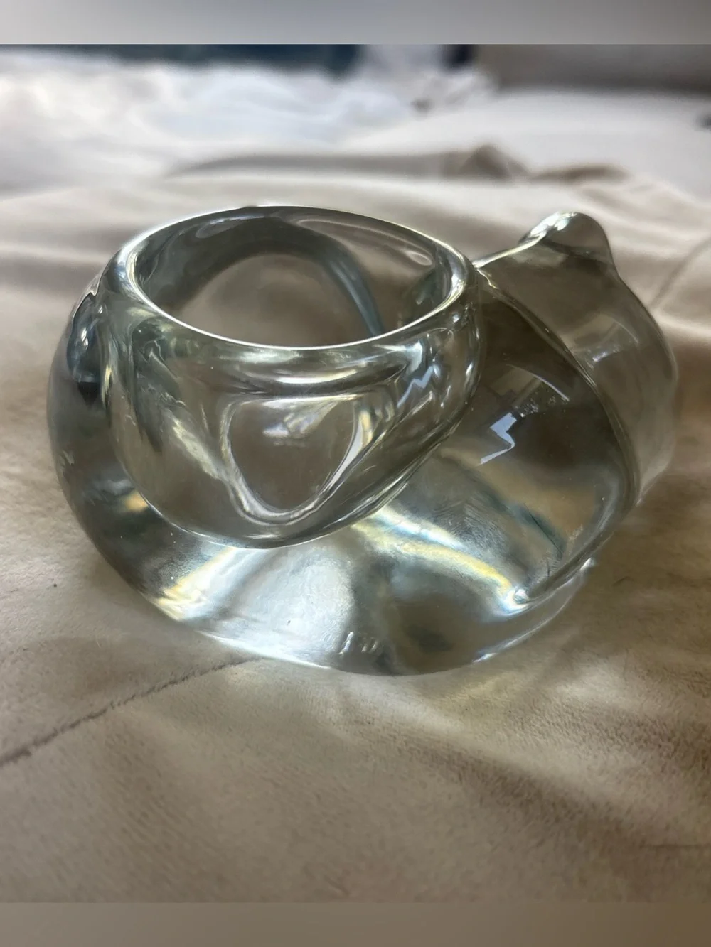 Vtg Indiana Glass Clear Sleeping Cat Votive Tealight Holder 4.25